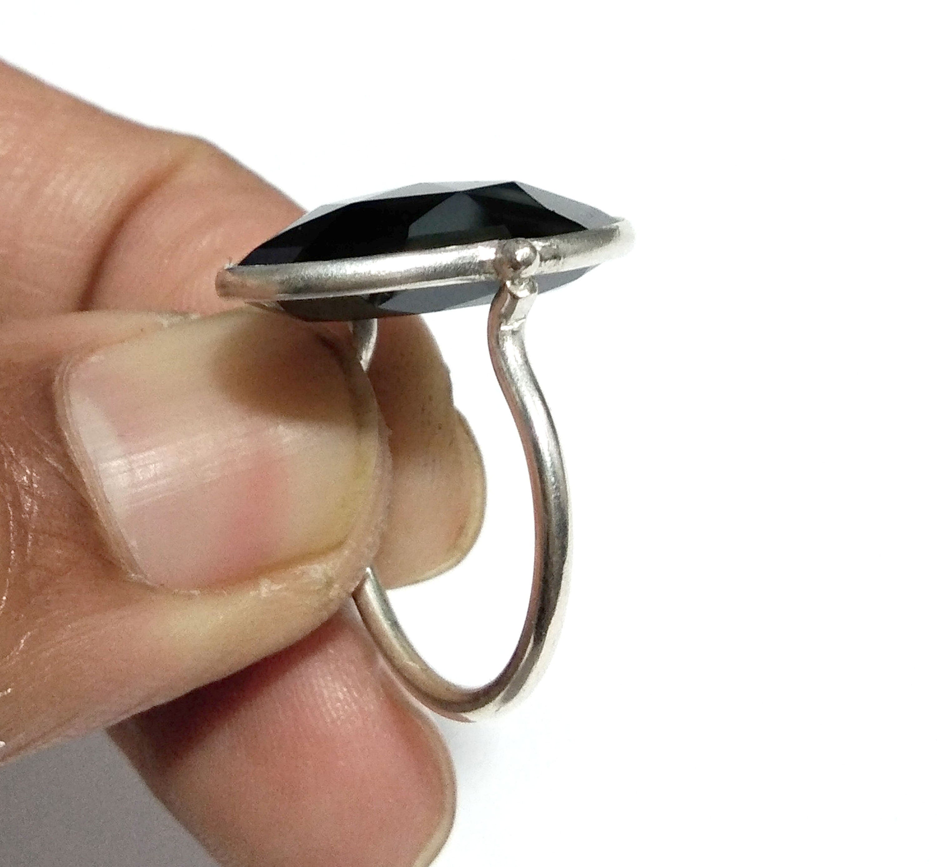 Black Onyx Checker Cut Stone Ring, 925 Solid Starling Silver Ring, Gemstone Size 15x20mm Natural Black Onyx Stone Ring, Gift Engagement Ring